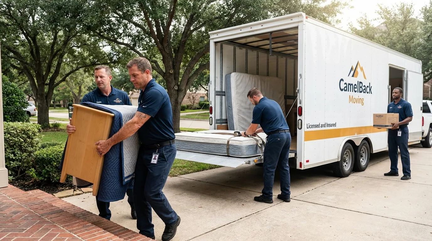 Crew loading residential truck for cross-state move from Independence, VA