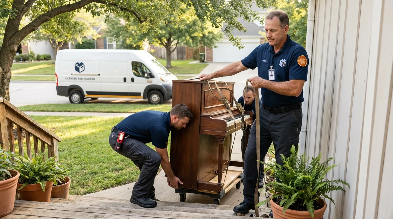 Licensed piano movers securing grand piano in Independence, VA
